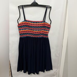Umgee Womens Midi Dress Navy with Bright Embroidered Design Size Medium Boho